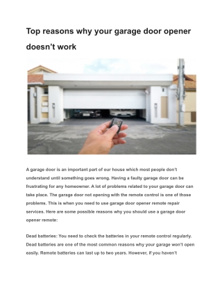 Top reasons why your garage door opener doesn’t work