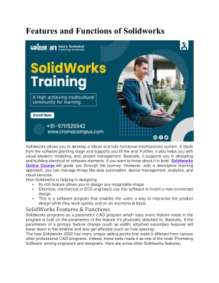 Features and Functions of Solidworks