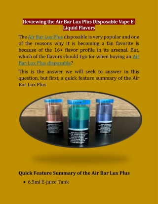 Reviewing the Air Bar Lux Plus Disposable Vape E-Liquid Flavors