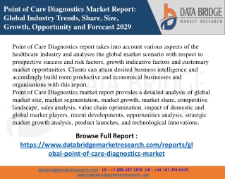 Point of Care Diagnostics Market – Industry Trends and Forecast to 2029