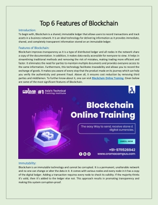 Top 6 Features of Blockchain