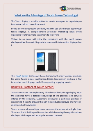 What are the Advantage of Touch Screen Technology?