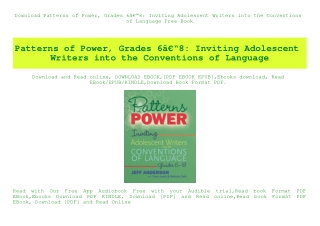 Download Patterns of Power  Grades 6Ã¢Â€Â“8 Inviting Adolescent Writers into the Conventions of Language Free Book
