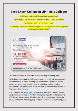 Axis Colleges Best B.tech College in Up