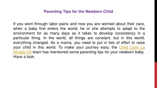 Parenting Tips for the Newborn Child