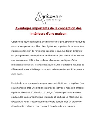 Avantages importants de la conception des intérieurs d'une maison