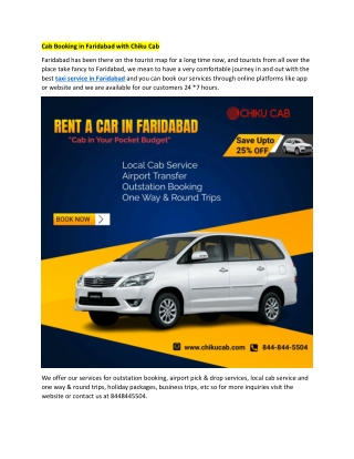 Cab Booking in Faridabad with Chiku Cab