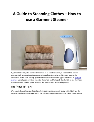 A Guide to Steaming Clothes – How to use a Garment Steamer