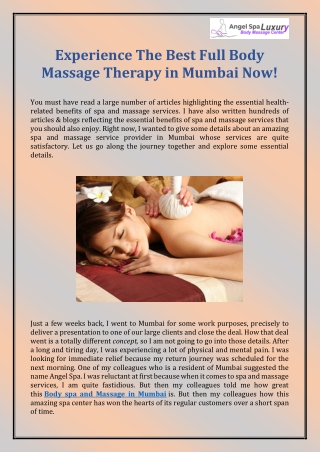 Full Body Massage in Andheri