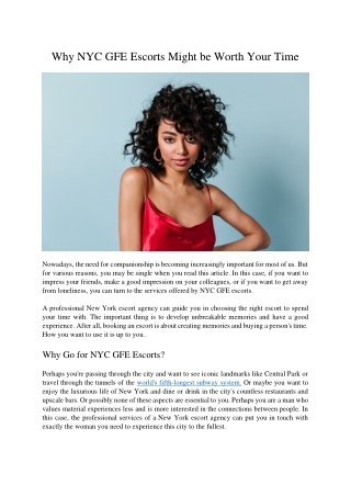 Why NYC GFE Escorts Might be Worth Your Time