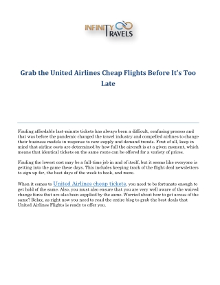 Grab the United Airlines Cheap Flights Before It's Too Late