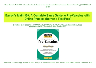Read Barron's Math 360 A Complete Study Guide to Pre-Calculus with Online Practice (Barron's Test Prep) DOWNLOAD @PDF