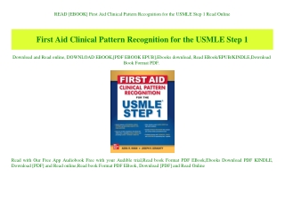READ [EBOOK] First Aid Clinical Pattern Recognition for the USMLE Step 1 Read Online