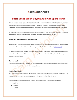 Basic Ideas When Buying Audi Car Spare Parts