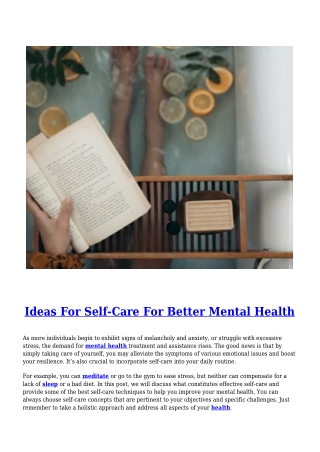 Ideas For Self-Care For Better Mental Health