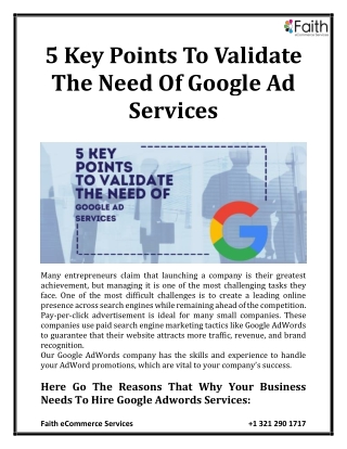 5 Key Points To Validate The Need Of Google Ad Services