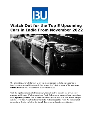 Watch Out for the Top 5 Upcoming Cars in India From November 2022