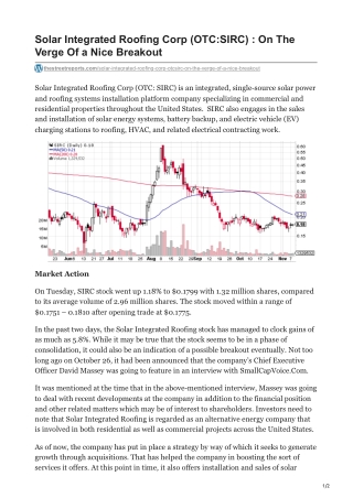 Solar Integrated Roofing Corp OTCSIRC  On The Verge Of a Nice Breakout