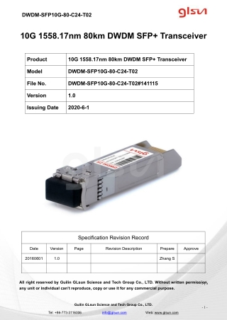 10G 1558.17nm 80km DWDM SFP  Transceiver