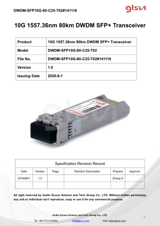 10G 1557.36nm 80km DWDM SFP  Transceiver