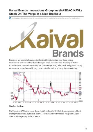 Kaival Brands Innovations Group Inc NASDAQKAVL Stock On The Verge of a Nice Breakout