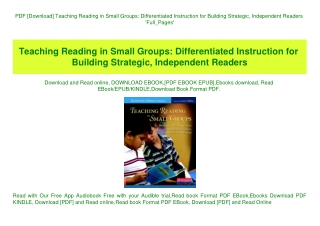 PDF [Download] Teaching Reading in Small Groups Differentiated Instruction for Building Strategic  Independent Readers '