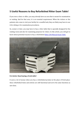 5 Useful Reasons to Buy Refurbished Ritter Exam Table!