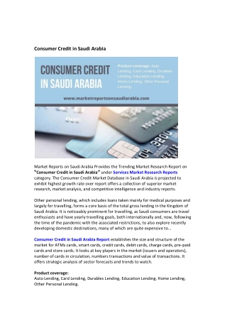 Saudi Arabia Consumer Credit Market Research Report 2022-2027