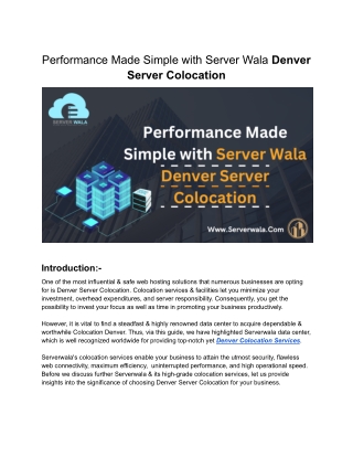Performance made simple with Server Wala Colocation Services USA