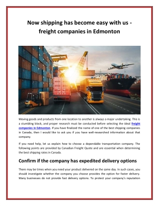 Now shipping has become easy with us - freight companies in Edmonton