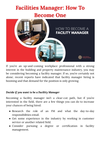 Facilities Manager: How To Become One
