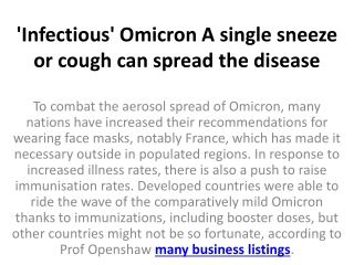 'Infectious' Omicron A single sneeze or cough can spread the disease