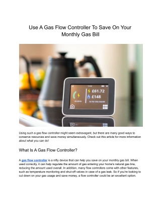 Gas Flow Controller To Save On Your Monthly Gas Bill