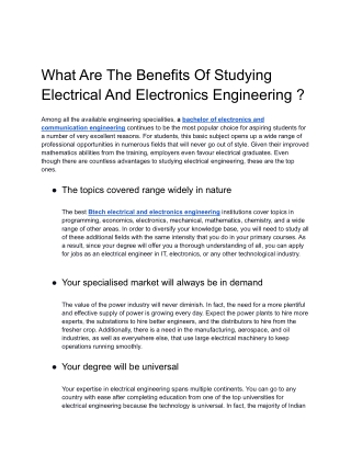 What Are The Benefits Of Studying Electrical And Electronics Engineering..