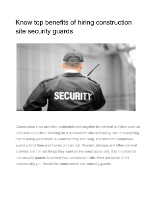 Know top benefits of hiring construction site security guards