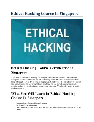 Ethical Hacking Course In Singapore