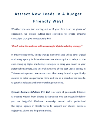 Attract New Leads In A Budget Friendly Way