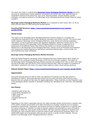 Global Beverage Carton Packaging Machinery Market [ How To Focus On Revenue] | A