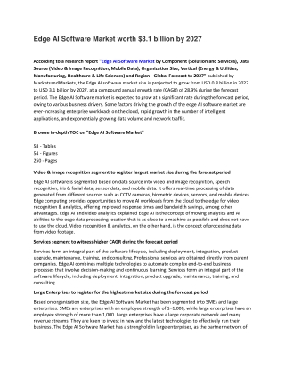 Edge AI Software Market worth $3.1 billion by 2027