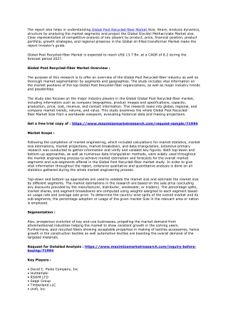Global Post Recycled-fiber Market Show Incredible Growth by 2027