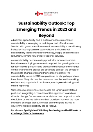 Sustainability Outlook - Top Emerging Trends in 2023 and Beyond