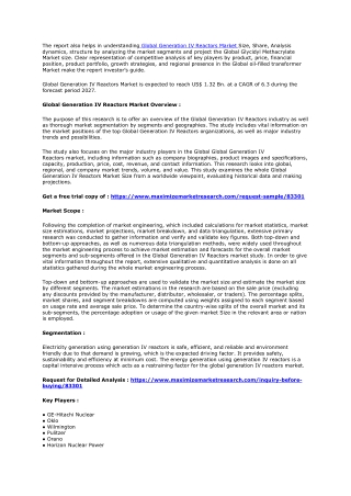 Global Generation IV Reactors Market Expand Significantly by the End of 2027