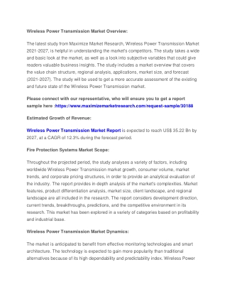 Wireless Power Transmission Market: Global Industry Analysis and Forecast (2022-