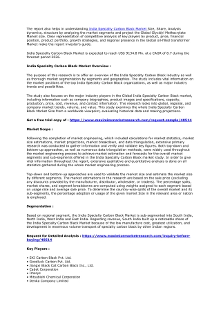 India Specialty Carbon Black Market to Show Incredible Growth by 2027