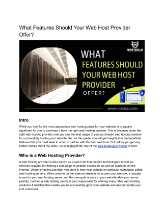 What Features Should Your Web Host Provider Offer?