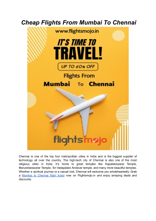 Cheap Flights From Mumbai To Chennai