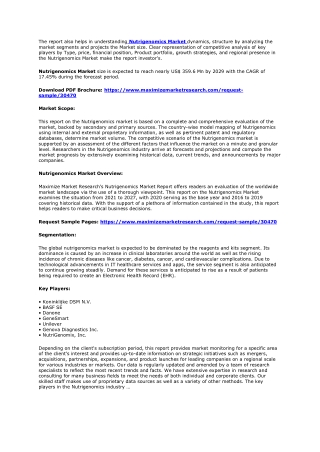 Nutrigenomics Market Highlighting The Key Driving And Restraining