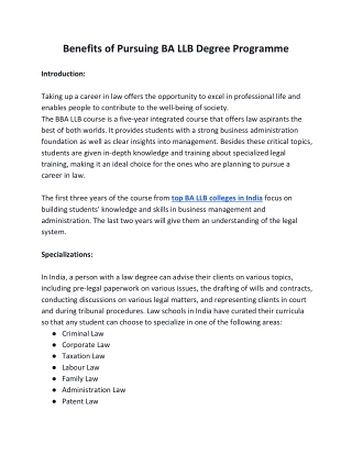 Benefits of Pursuing BA LLB Degree Programme
