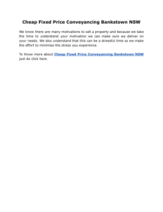 Cheap Fixed Price Conveyancing Bankstown NSW