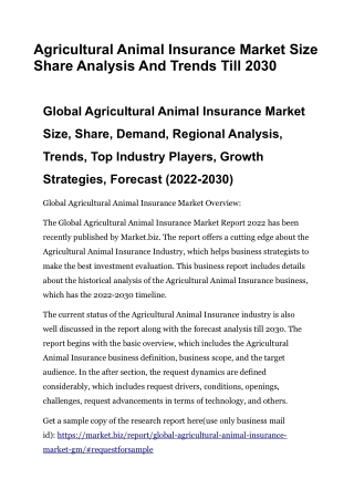 Agricultural Animal Insurance Market Size Share Analysis And Trends Till 2030